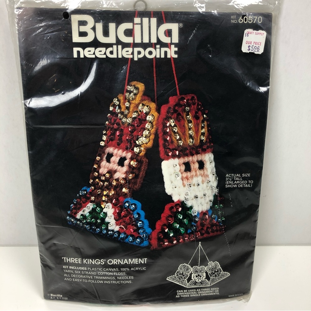 Vintage Bucilla Three Kings Needlepoint Ornament Kit DIY